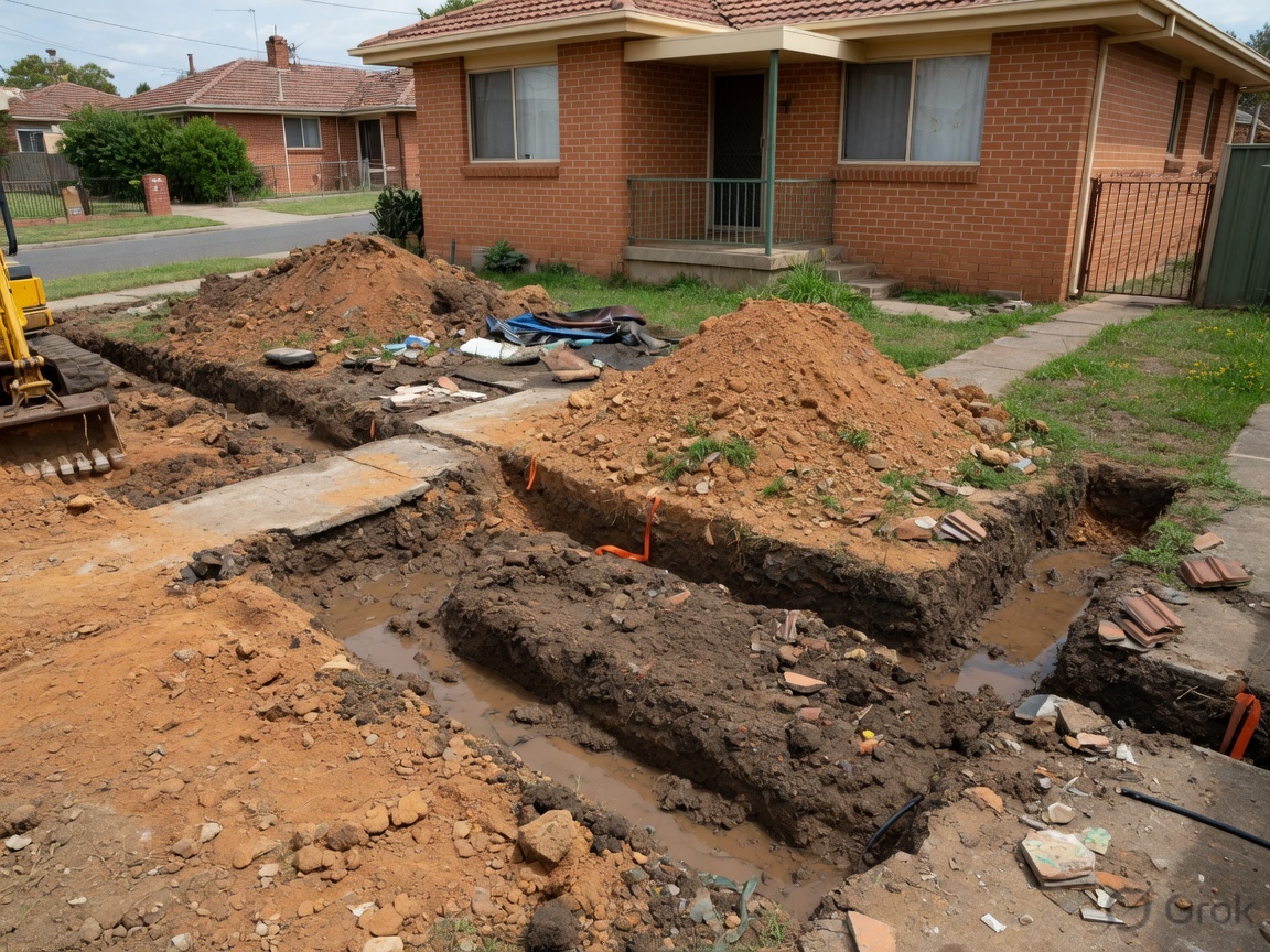 Messy excavation site before