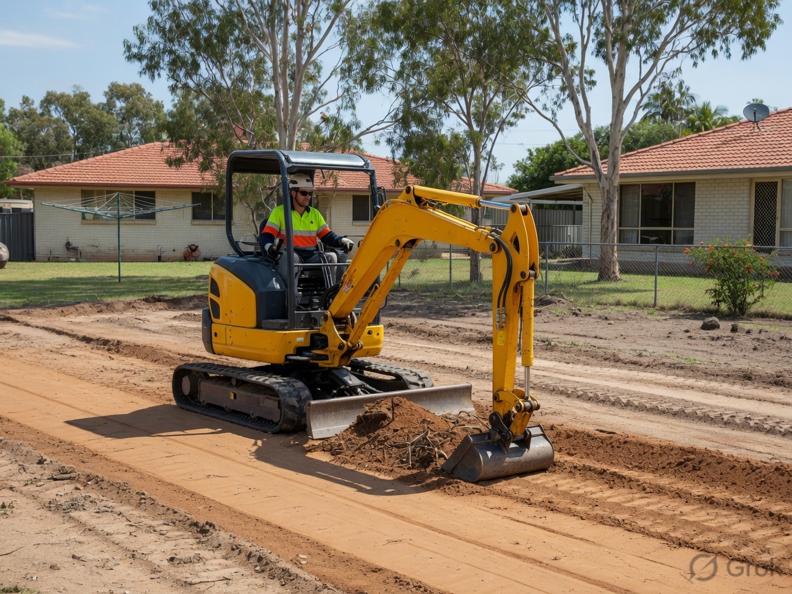 Excavations and block leveling on a suburban property