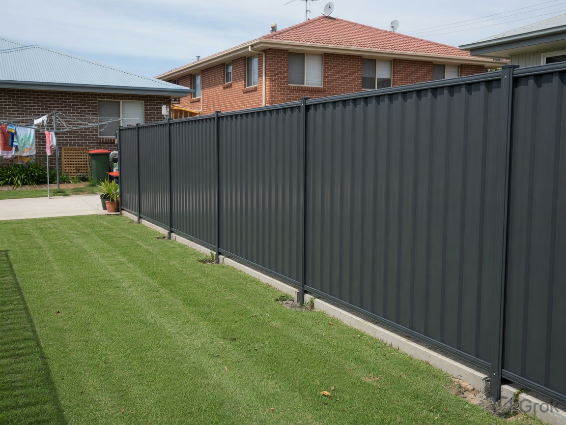Newly installed Colorbond fence along a property boundary