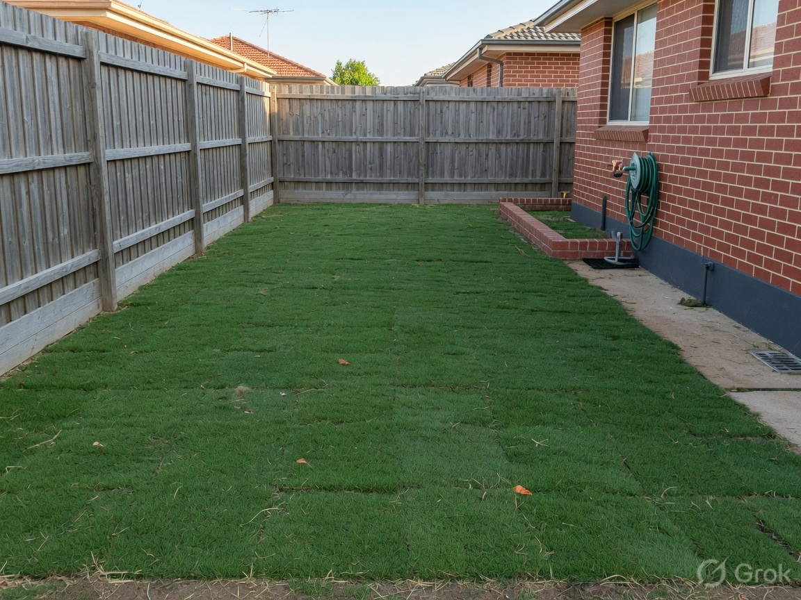 Freshly laid turf on a leveled backyard